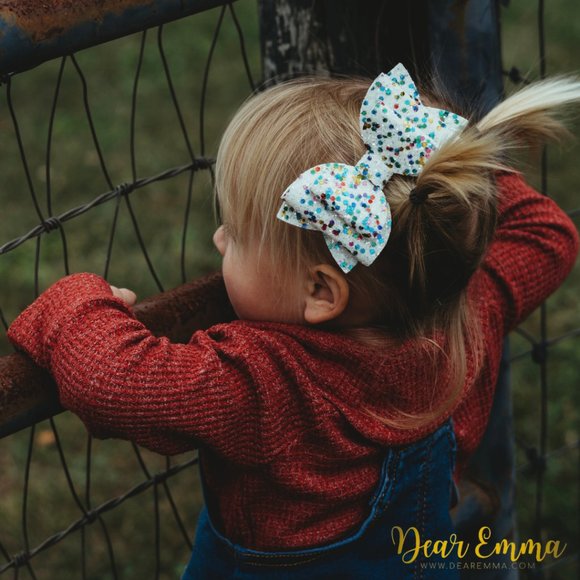 Yellow Rain Chunky Glitter Hair Bow - Picture 4 of 5